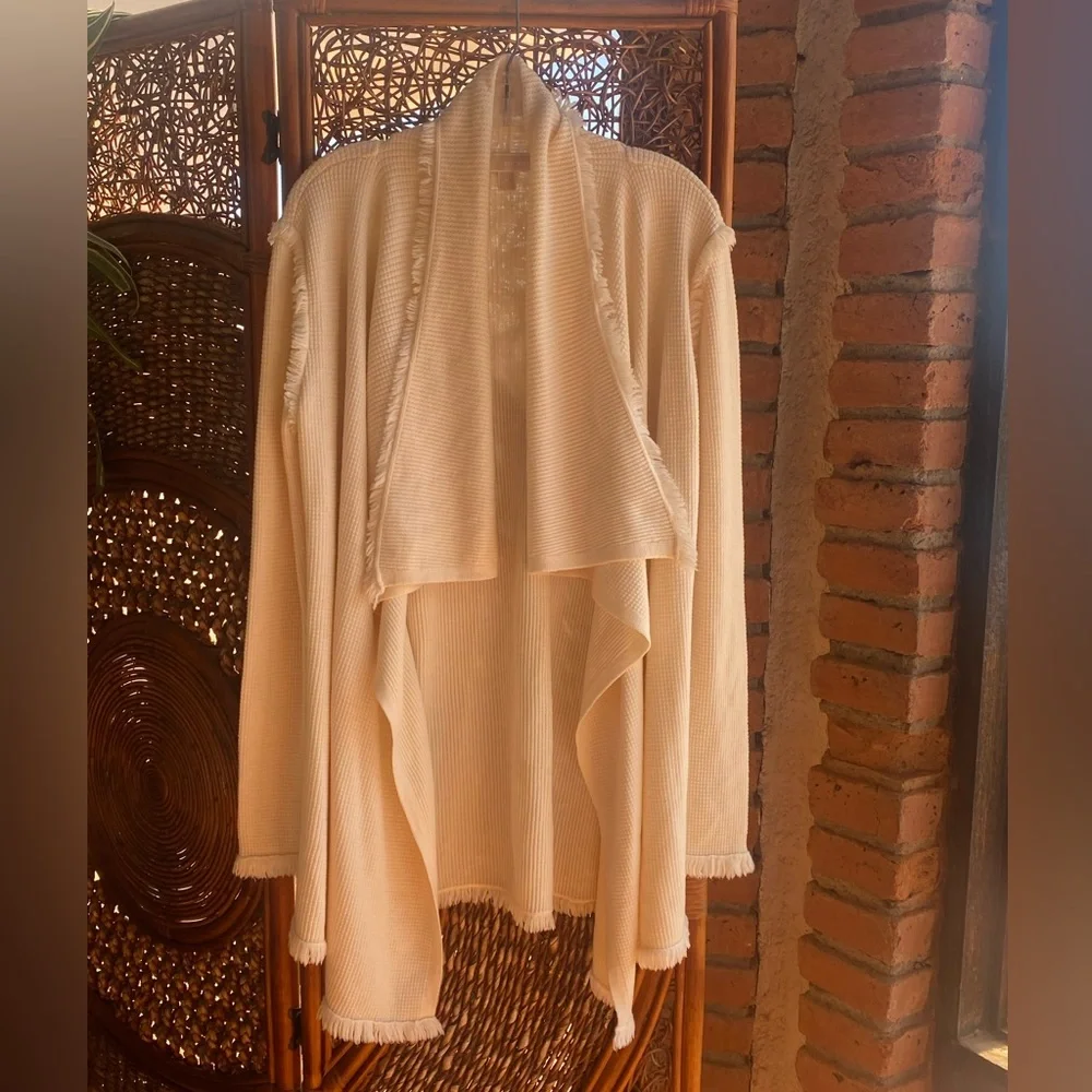 NWOT Michael Kors Cream Knit Waffle Fringe Sweater Excellent Condition!